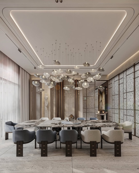 Luminaire suspendu sur mesure haut de gamme pour salle à manger contemporaine à Cannes