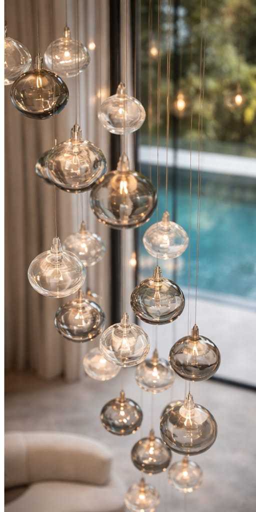 Suspension en verre soufflé sur mesure pour intérieur contemporain haut de gamme à Monaco