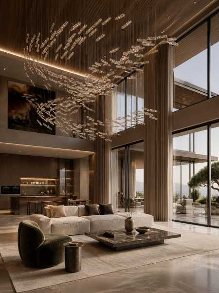 Installation lumineuse sculpturale sur mesure pour villa contemporaine à Monaco