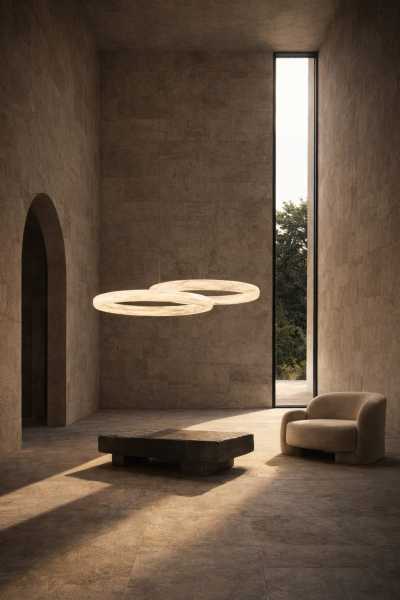 Suspension en albâtre sur mesure pour architecture minimaliste à Genève