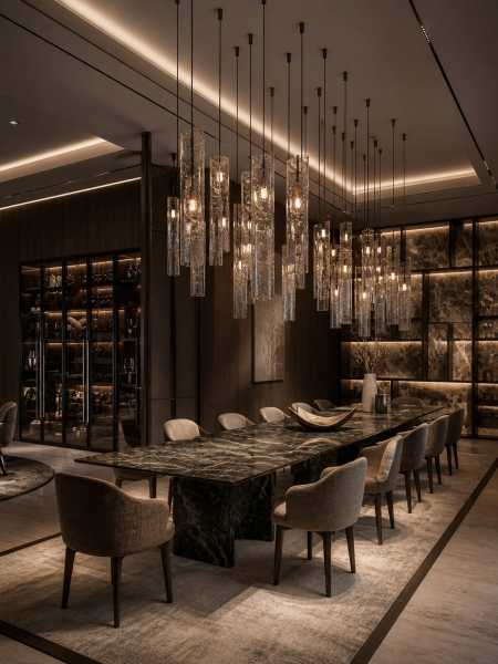 Éclairage architectural sur mesure pour salle à manger haut de gamme à Bordeaux