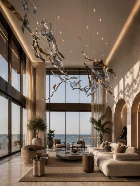 Sculpture lumineuse monumentale pour villa contemporaine en bord de mer à Saint-Tropez