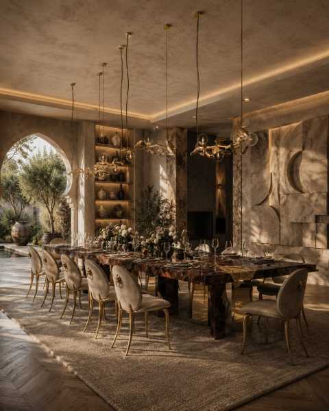 Salle à manger de prestige et luminaire design sur mesure dans une villa contemporaine à Montpellier
