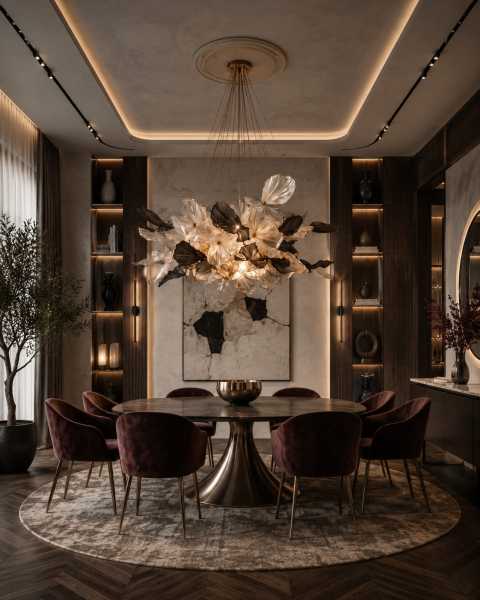 Suspension florale contemporaine sur mesure pour salle à manger de prestige à Annecy